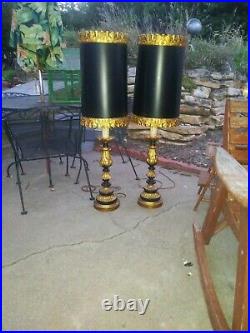 2 extra LARGE gold black tall lamps Hollywood Regency Mid Century Vintage Lights