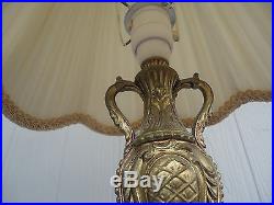 2 vintage brass & marble cherub lamps bedside table silk shades mayfield