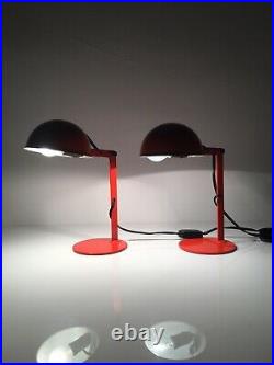 2 x 1960s Pair of Italian Bedside Lamp- Light Vintage Mid Century Pair Table Red