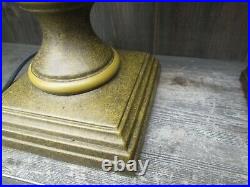 2 x Vintage BHS Off White & Bronze Ceramic Urn Table/Bedside Lamp Bases Pair
