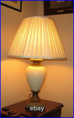 2 x Vintage BHS Off White & Bronze Ceramic Urn Table/Bedside Lamp Bases Pair