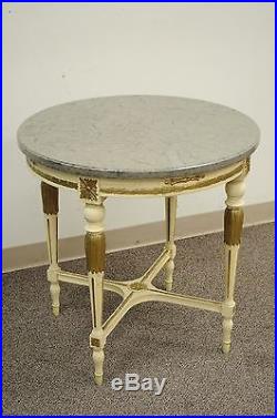 30 Round Vintage French Louis XVI Marble Granite Top Bouillotte Lamp Side Table