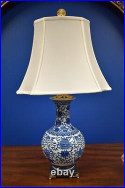 30 Vtg Chinese Porcelain Bottle Vase Eaght Treasures Lotus Flower Table Lamp