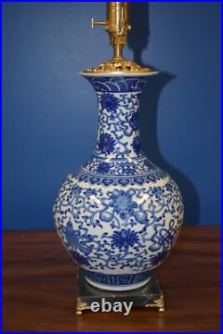 30 Vtg Chinese Porcelain Bottle Vase Eaght Treasures Lotus Flower Table Lamp