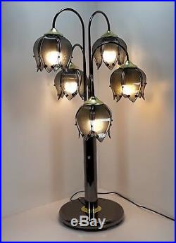 38 Waterfall lamp flower pedals glass lotus table tulip chrome vtg etched retro