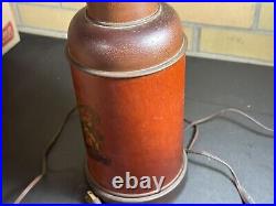 40s Vintage Leather-Wrapped English Tea Canister Table Lamp Royal Coat of Arms