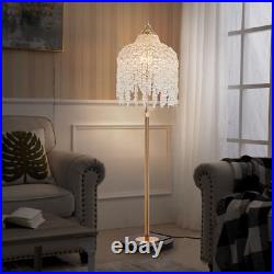 63 3 Light Vintage Crystal Floor Lamp LED Gold Waterfall Design for Living Room