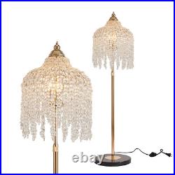 63 3 Light Vintage Crystal Floor Lamp LED Gold Waterfall Design for Living Room