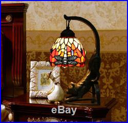 6 Vintage Tiffany Style Stained Glass Red Dragonfly Cat Table Lamp Light