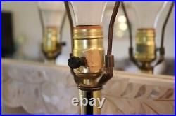 70's Vintage Danish Mid Century Modern Wood and Brass Table Lamps MCM