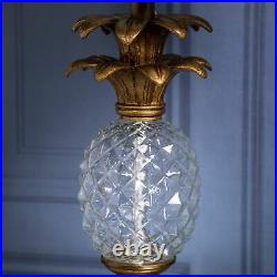 71cm Gold & Clear Glass Pineapple Shaped Table Lamp with Teal Velvet Drum Shade