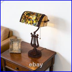 9''retro Office/bedside Glass Lamp, Single Headed Dragonfly Shaped Bank Desk Lamp