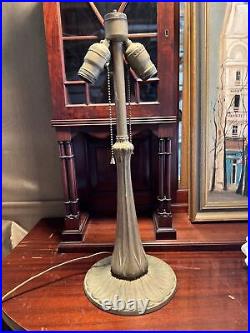 ANTIQUE Gold Metal TABLE LAMP DOUBLE CLUSTER SOCKET 19 4 Tiffany Style Shade