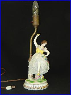 ANTIQUE LARGE 19 c MULLER VOLKSTEDT DRESDEN LACE FIGURAL PORCELAIN TABLE LAMP