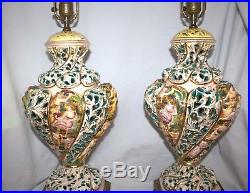 A Pair Of Vintage Capodimonte Italian Porcelain Table Lamps Hand Painted