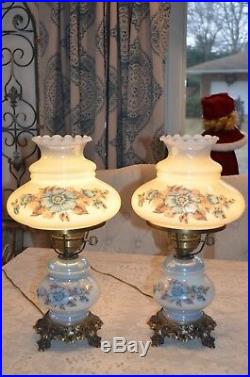 A Pair of Antique Vintage Hurricane Gone with the Wind Lamps