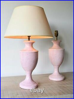 A Pair of Vintage Pink Urn Shape Ceramic Brass Hall Desk Bed Side Table Lamps
