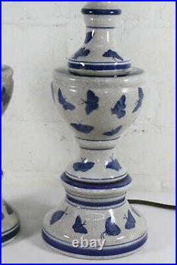 A Pair of Vintage Table Lamps Tall Oriental Chinese Blue & White Antique Style