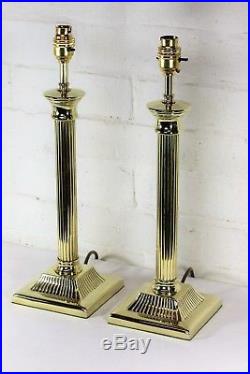 A Pair of Vintage Tall Solid Brass Table Lamps with Reeded Columns Antique Style