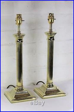 A Pair of Vintage Tall Solid Brass Table Lamps with Reeded Columns Antique Style