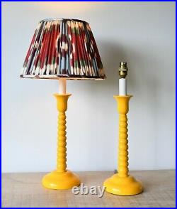A Stylish Pair of Vintage Bobbin Candlestick Brass Hall Bed Side Table Lamps