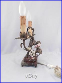 AntiqueVintage c1920 Pair Art Deco Figural LampsMinstrelsJoker & LadyVGC