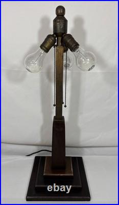 Antique 1907 Mission Arts & Crafts Wood Brass & Copper Table Lamp Base 3 Light