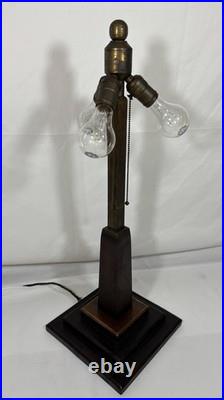 Antique 1907 Mission Arts & Crafts Wood Brass & Copper Table Lamp Base 3 Light