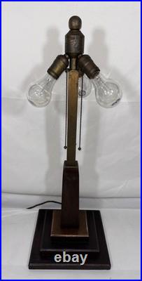 Antique 1907 Mission Arts & Crafts Wood Brass & Copper Table Lamp Base 3 Light