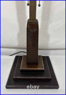 Antique 1907 Mission Arts & Crafts Wood Brass & Copper Table Lamp Base 3 Light