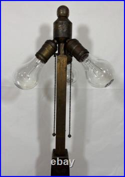 Antique 1907 Mission Arts & Crafts Wood Brass & Copper Table Lamp Base 3 Light