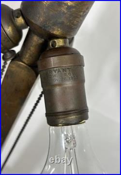 Antique 1907 Mission Arts & Crafts Wood Brass & Copper Table Lamp Base 3 Light Antique 1907 Mission Arts & Crafts Wood Brass & Copper Table Lamp Base 3 Light