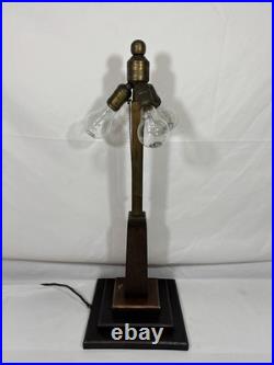 Antique 1907 Mission Arts & Crafts Wood Brass & Copper Table Lamp Base 3 Light