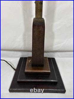 Antique 1907 Mission Arts & Crafts Wood Brass & Copper Table Lamp Base 3 Light