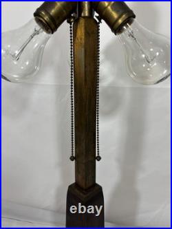 Antique 1907 Mission Arts & Crafts Wood Brass & Copper Table Lamp Base 3 Light