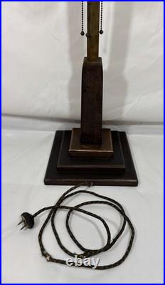 Antique 1907 Mission Arts & Crafts Wood Brass & Copper Table Lamp Base 3 Light