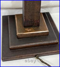 Antique 1907 Mission Arts & Crafts Wood Brass & Copper Table Lamp Base 3 Light