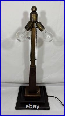 Antique 1907 Mission Arts & Crafts Wood Brass & Copper Table Lamp Base 3 Light Antique 1907 Mission Arts & Crafts Wood Brass & Copper Table Lamp Base 3 Light