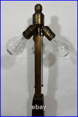 Antique 1907 Mission Arts & Crafts Wood Brass & Copper Table Lamp Base 3 Light