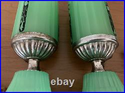 Antique 1920s 30s Art Deco Houze X Pair Jadeite Table Boudoir Lamps Originals VG