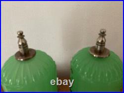 Antique 1920s 30s Art Deco Houze X Pair Jadeite Table Boudoir Lamps Originals VG