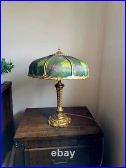 Antique Art Deco 1920s Chipped Ice Reverse Painted Shade Spectacular Table Lamp