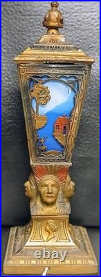 Antique Art Deco Slab Glass American Indian Chief Portrait Table Lamp