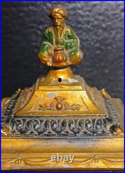 Antique Art Deco Slab Glass American Indian Chief Portrait Table Lamp