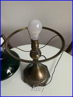 Antique Art Noveau Electric Table Lamp With 10 Emerald Green Cased Glass Shade