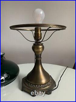 Antique Art Noveau Electric Table Lamp With 10 Emerald Green Cased Glass Shade