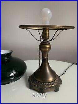 Antique Art Noveau Electric Table Lamp With 10 Emerald Green Cased Glass Shade