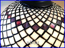 Antique Arts & Crafts Miller Bronze & Vintage Stain Leaded Shade Table Lamp