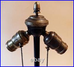 Antique Arts & Crafts Miller Bronze & Vintage Stain Leaded Shade Table Lamp