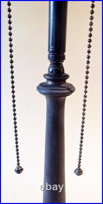 Antique Arts & Crafts Miller Bronze & Vintage Stain Leaded Shade Table Lamp